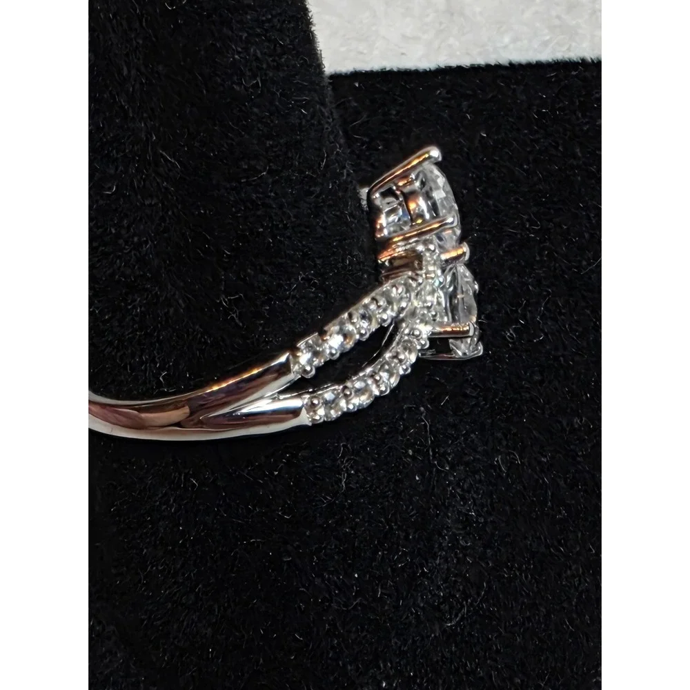 Ever Us 2 Stone White Sapphire Sterling Silver Ring Bypass Infinity Band 338958